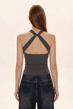 Cashmere V Neck Adjustable Halter Fitted Cami