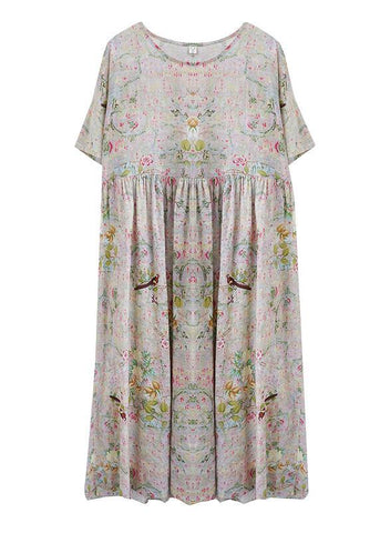 Chic Print O-Neck Summer Cotton Dress