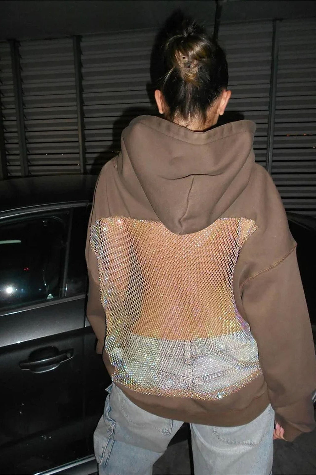 Mesh Cutout Hooded Long Sleeve Casual Sporty Hoodie