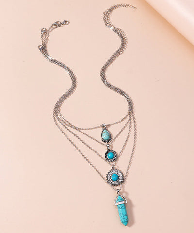 Collar con colgante único de cuatro piezas de turquesa y aleación de plata esterlina verde 