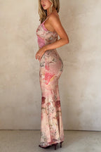 Elegant Lace Chiffon Floral Cami Maxi Dress