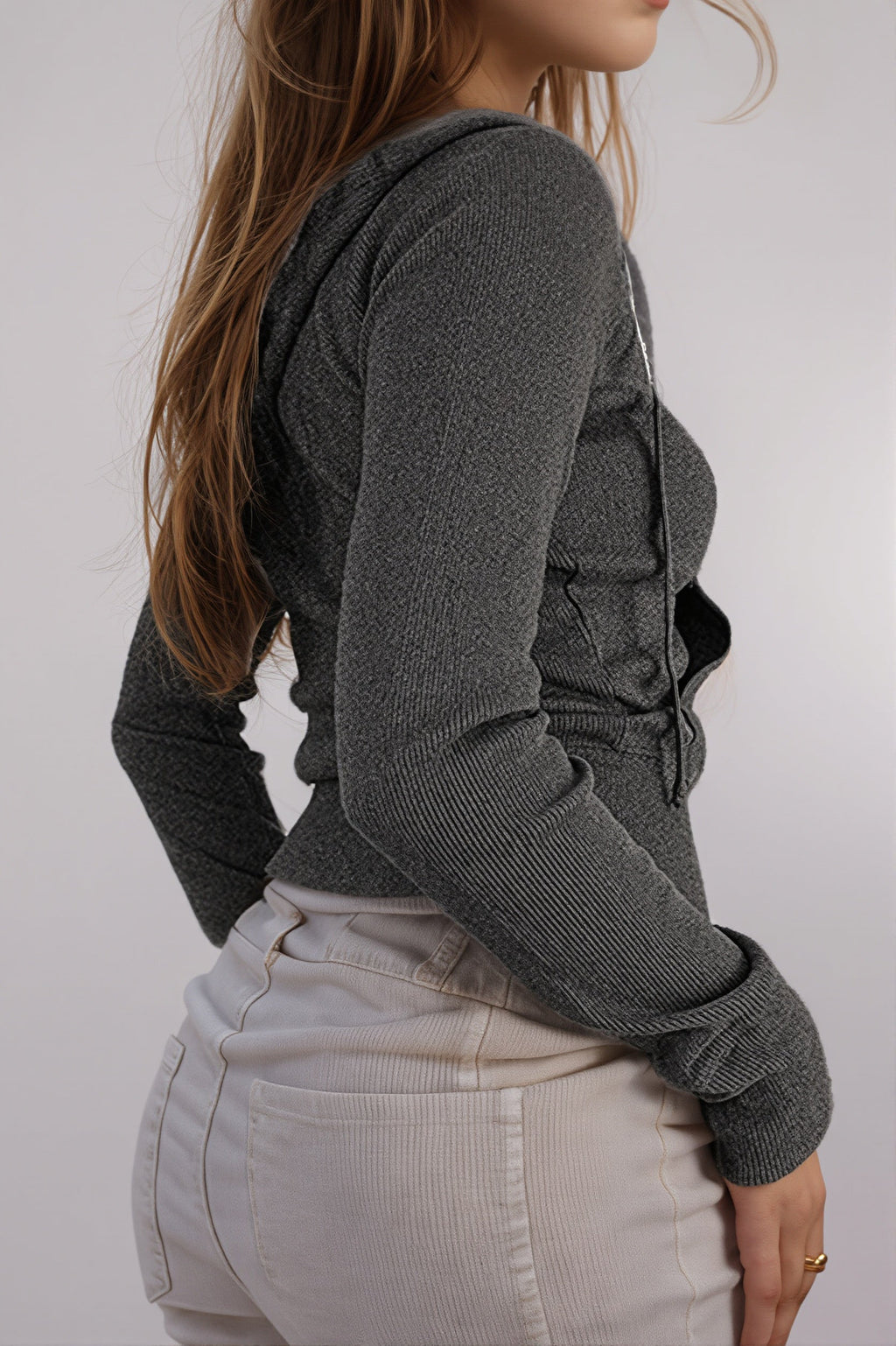 Ribbed Zip Hooded Slim Crop Top