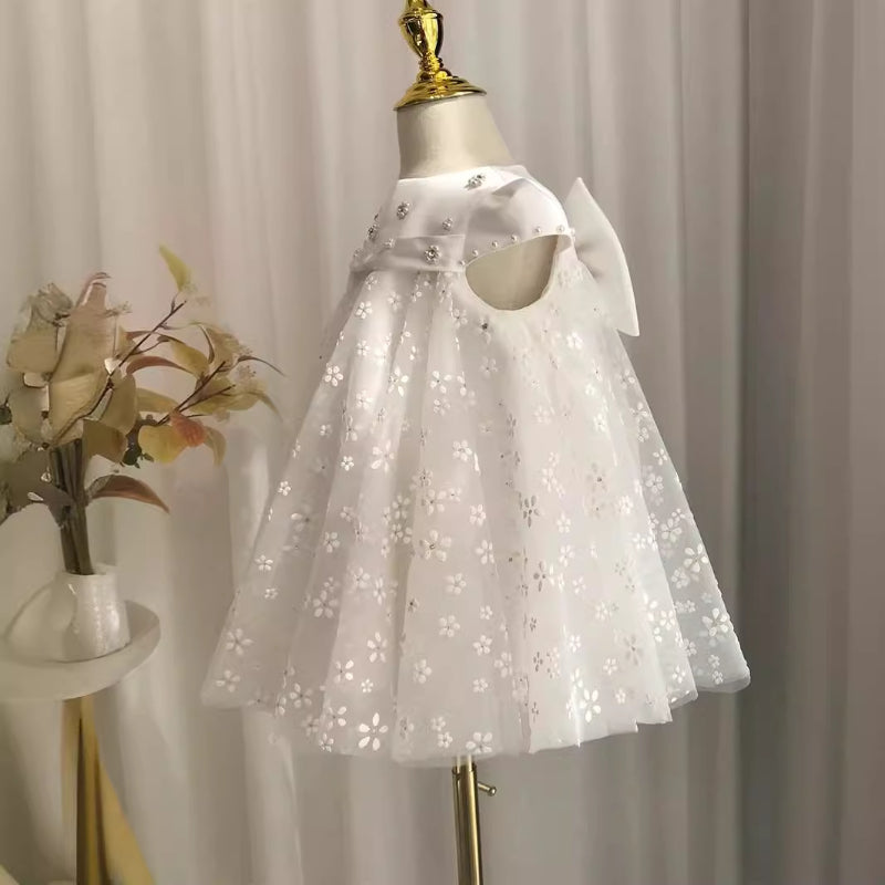 Elegante vestido de primera comunión de malla con flores para bebé, vestido de princesa hinchado para fiesta de niñas pequeñas 