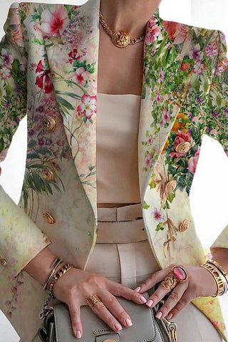 Lässiger Print Patchwork Cardigan Umschlagkragen Oberbekleidung 