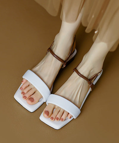 Sandalias cómodas de piel de vaca gruesa beige con puntera abierta 