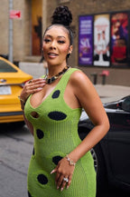 Knit Sleeveless Bodycon Polka Dot Fringe Maxi Dress