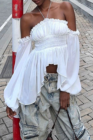 Sexy Patchwork Backless Off Shoulder Tops