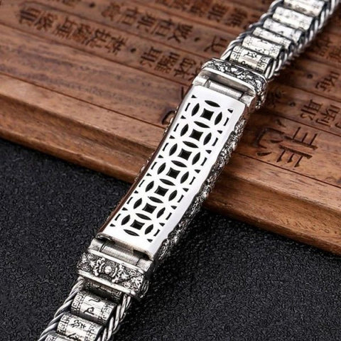 Sterling Silver Buddhist Mantra Vajra Pestle Wheels Bracelet