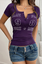 Sexy Letter Print V Neck Slim T-shirt