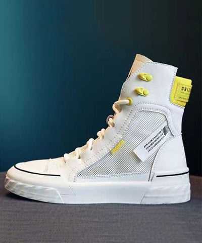 Weiße, lässige, atmungsaktive Mesh-Stiefel mit Schnürung und Spleiß-Plateau 
