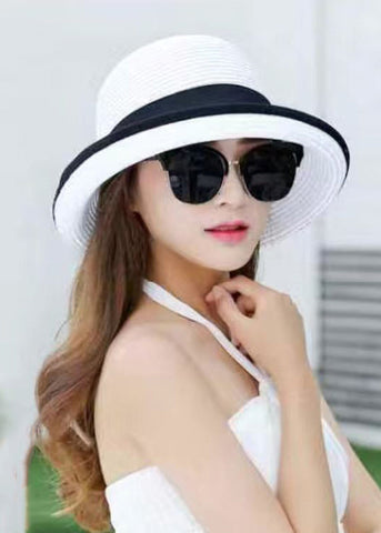 Sombrero flexible de paja tejida con lazo blanco sencillo 