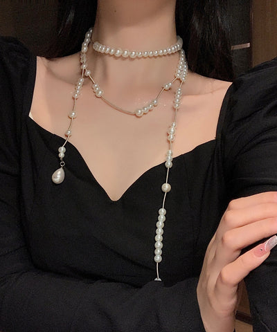 Collar con colgante de doble capa de perla de aleación de cobre y oro Vogue 