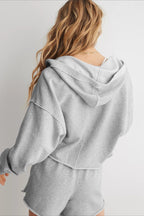 Chic Relaxed Solid V-Neck Hoodie