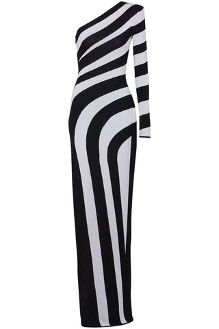 Kimberley – Gestreiftes Maxikleid aus Strick mit One-Shoulder-Träger 