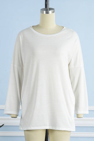 Tops casuales de cuello redondo con bolsillos y parches sólidos (13 colores) 