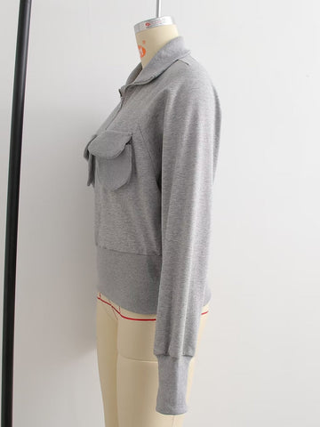 Spring Summer Women Clothing Stand Collar Loose Pockets Decorative Sweater