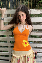 Cotton Print Tie Strap Halter Top
