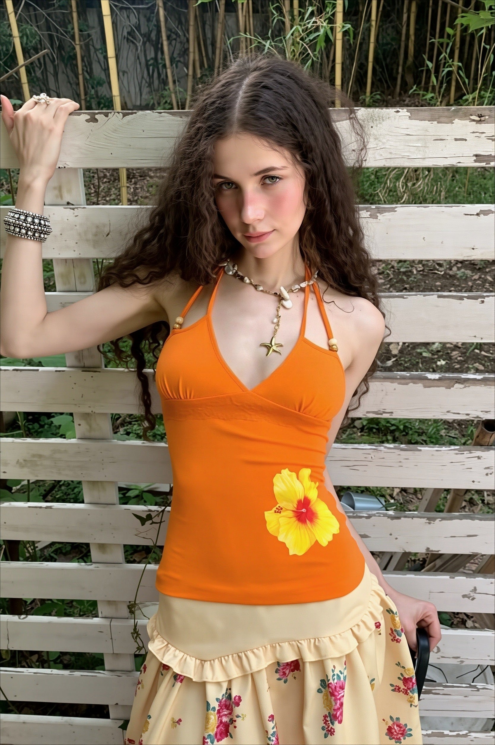Cotton Print Tie Strap Halter Top