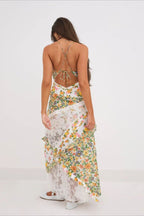 Deep V Ruffle Floral Lace Patchwork Cami Maxi Dress