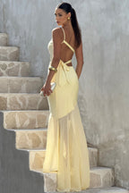 One Shoulder Sleeveless Backless Slim Mesh Tie Maxi Dress