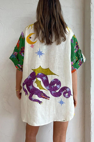 Conjunto de blusa con estampado único de mezcla de lino Days of Heaven y pantalones cortos con bolsillos y cintura elástica 