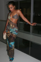Beach Style Printed Cutout Bodycon Maxi Dress