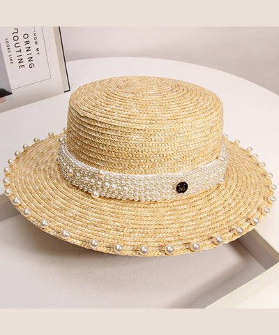 Sombrero de vacaciones tejido de paja perlada hecho a mano en Francia 