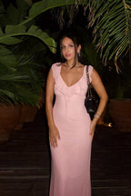 Ruffled Tie Waist Bodycon Maxi Dress