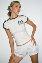 Sporty Solid Number Print Short Sleeve T-shirt