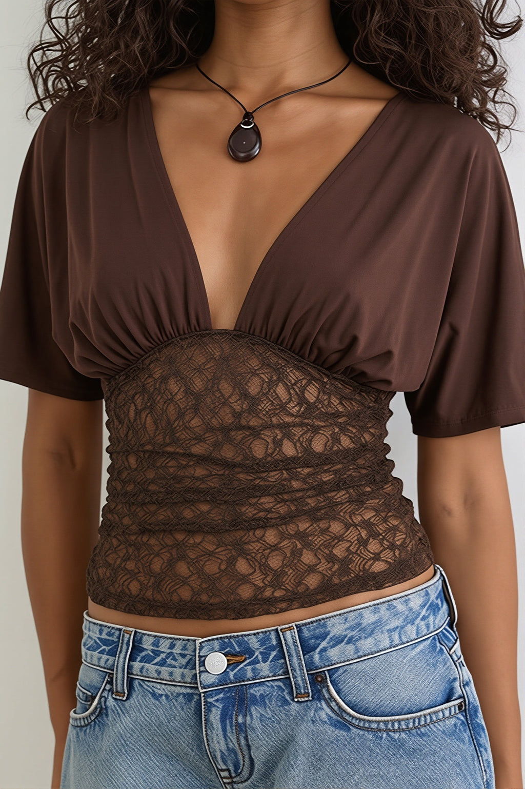 Batwing Lace Splicing Elegant Blouse