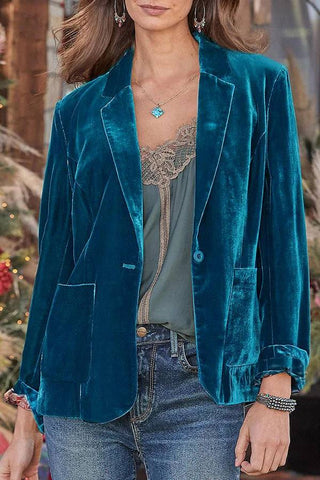 Blazer de terciopelo liso de manga larga con un botón 