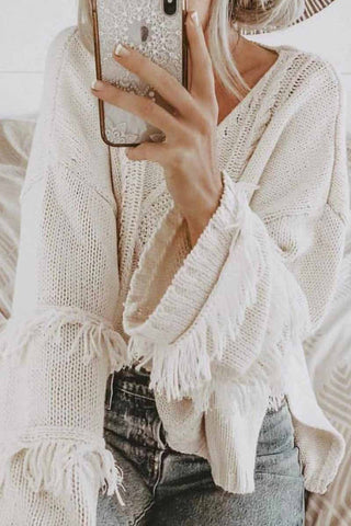 Chicindress Einfarbiger Strickpullover mit Quasten 