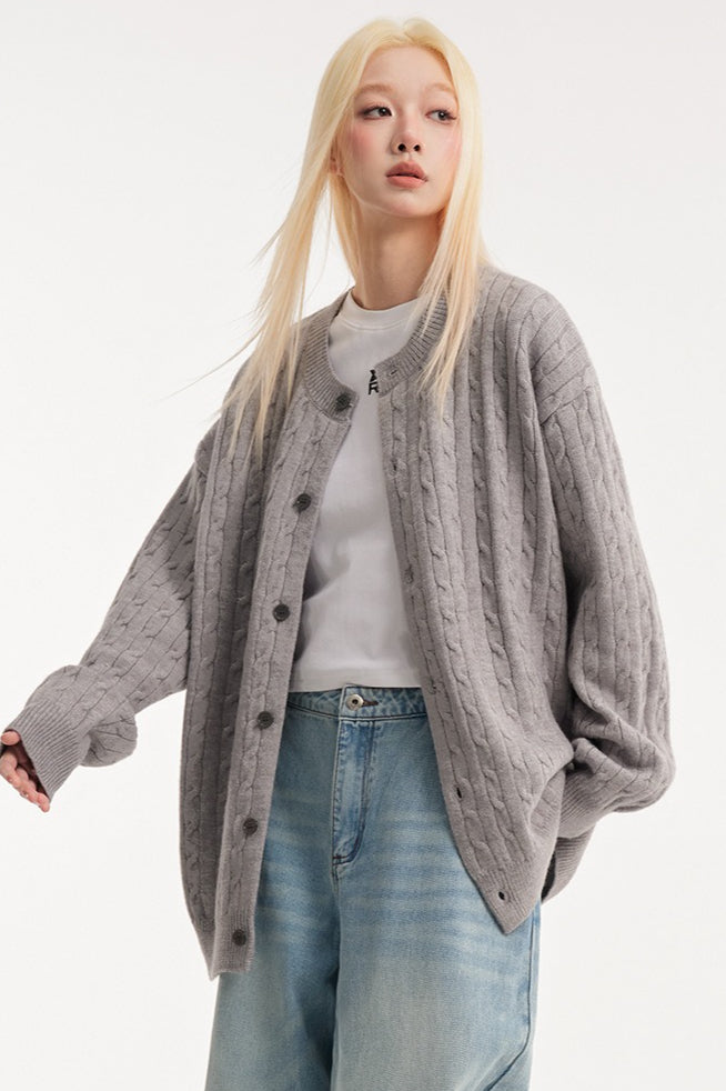 Relaxed Fit Cable Cardigan