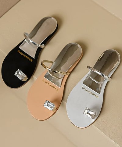 Vielseitige Slide-Sandalen mit flacher Zehenpartie und Wasserdiamanten in Silber 