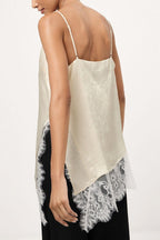 V Neck Lace Trim Patchwork Cami Top