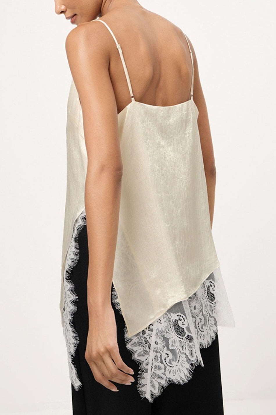 V Neck Lace Trim Patchwork Cami Top