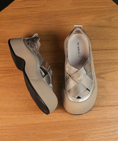 2025 Spleißen Plattform Sandalen Khaki Faux Leder Aushöhlen 