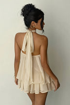 Vacation Halter Backless High Waist Flowy Mini Dress