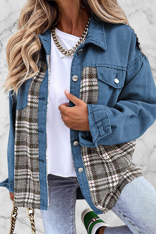 Prenda de abrigo con cuello vuelto, bolsillos y retazos a rayas y cuadros urbanos (6 colores) 