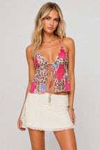 Leopard Floral Sexy Tie Halter Top