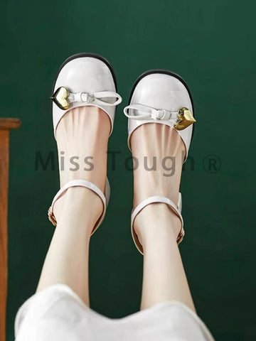 Solid French Vintage Mary Janes Shoes Women Bow-knot Sweet Elegant Pumps Shoes Female Heart-shape Korean Fashion Shoes 2024 New