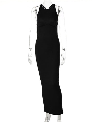 Ribbed Solid Hollow Out Backless Sleeveless Sexy Slit Mini Dress Bodycon 2024 Summer Women Outfits Elegant Party Y2K
