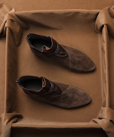 Botines con cremallera y empalme francés de ante grueso marrón 