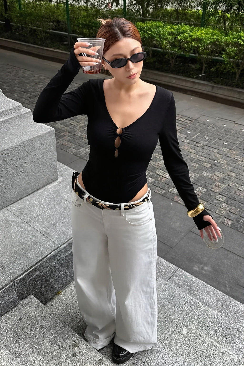 Padded Cut-Out V-Neck One Piece