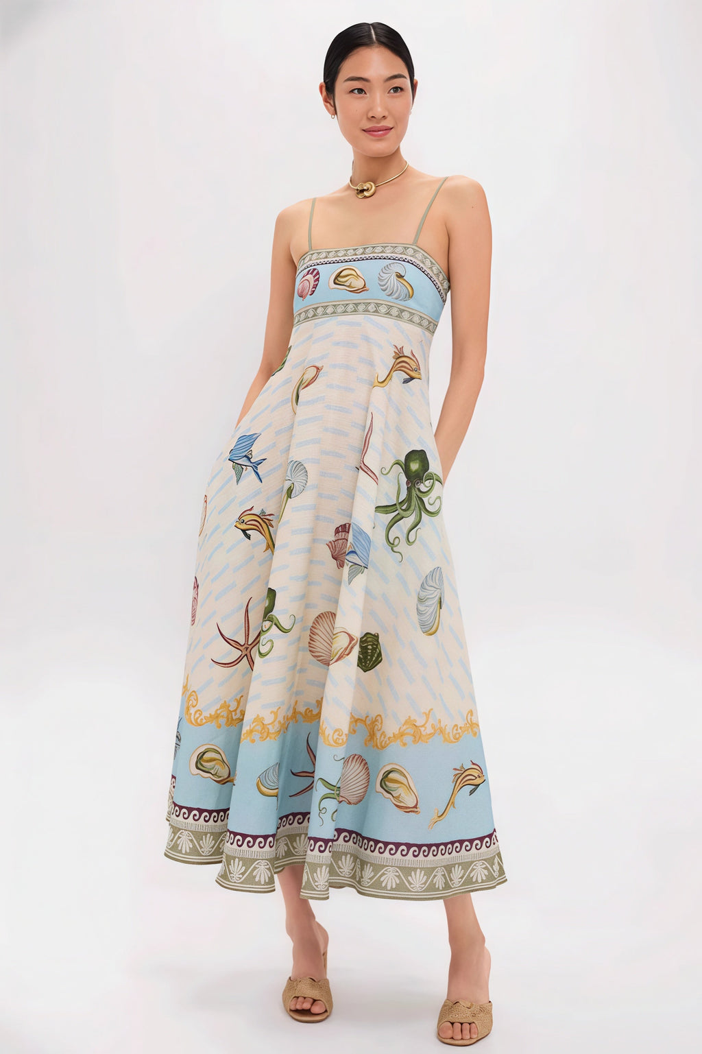 High Waist Print Cami Casual Maxi Dress
