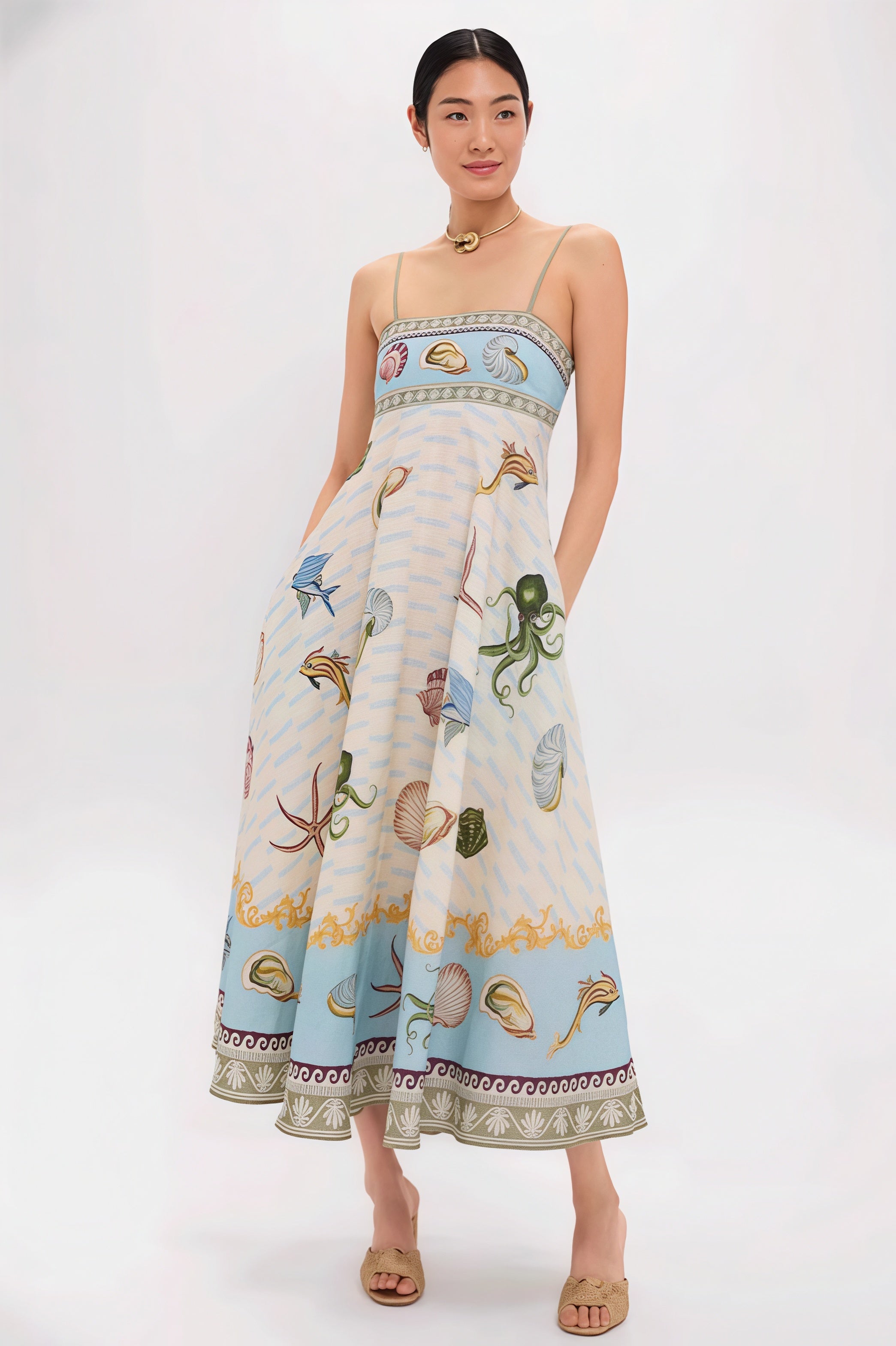 High Waist Print Cami Casual Maxi Dress
