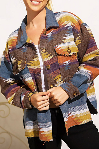 Oberbekleidung mit Vintage-Print und Umlegekragen mit Taschenschnalle 