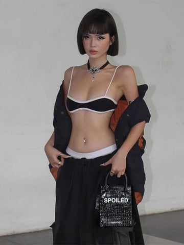 Black Crop Tops Print Sleeveless Casual Tank Tops 2024 New Y2K Aesthetic Fairy Grunge Gothic Sweet Cute 90s Egirl Camisole