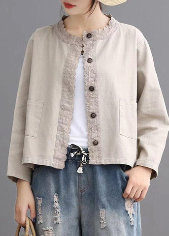Boho Schwarzer lässiger Jeansmantel mit Knopfstickerei 
