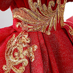 Mädchen-Weihnachtskleid, Baby-Kommunionskleid, luxuriöses rotes besticktes Prinzessinnenkleid für Hochzeiten und Partys 